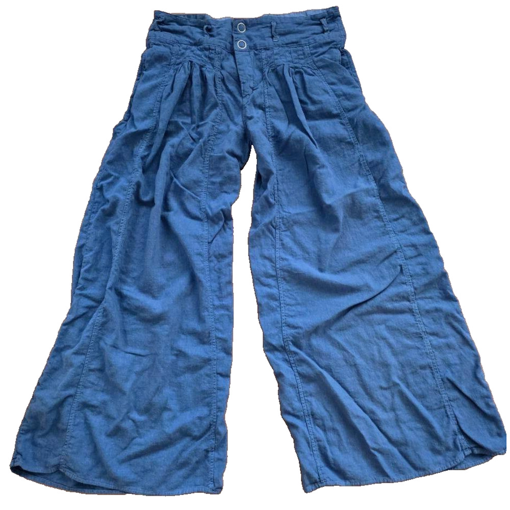 Louie Poetry Pants Womens Size 12 Blue Linen Wide Leg A001025